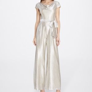 Silver Tahari ASL Metallic Cowl Neck Jumpsuit